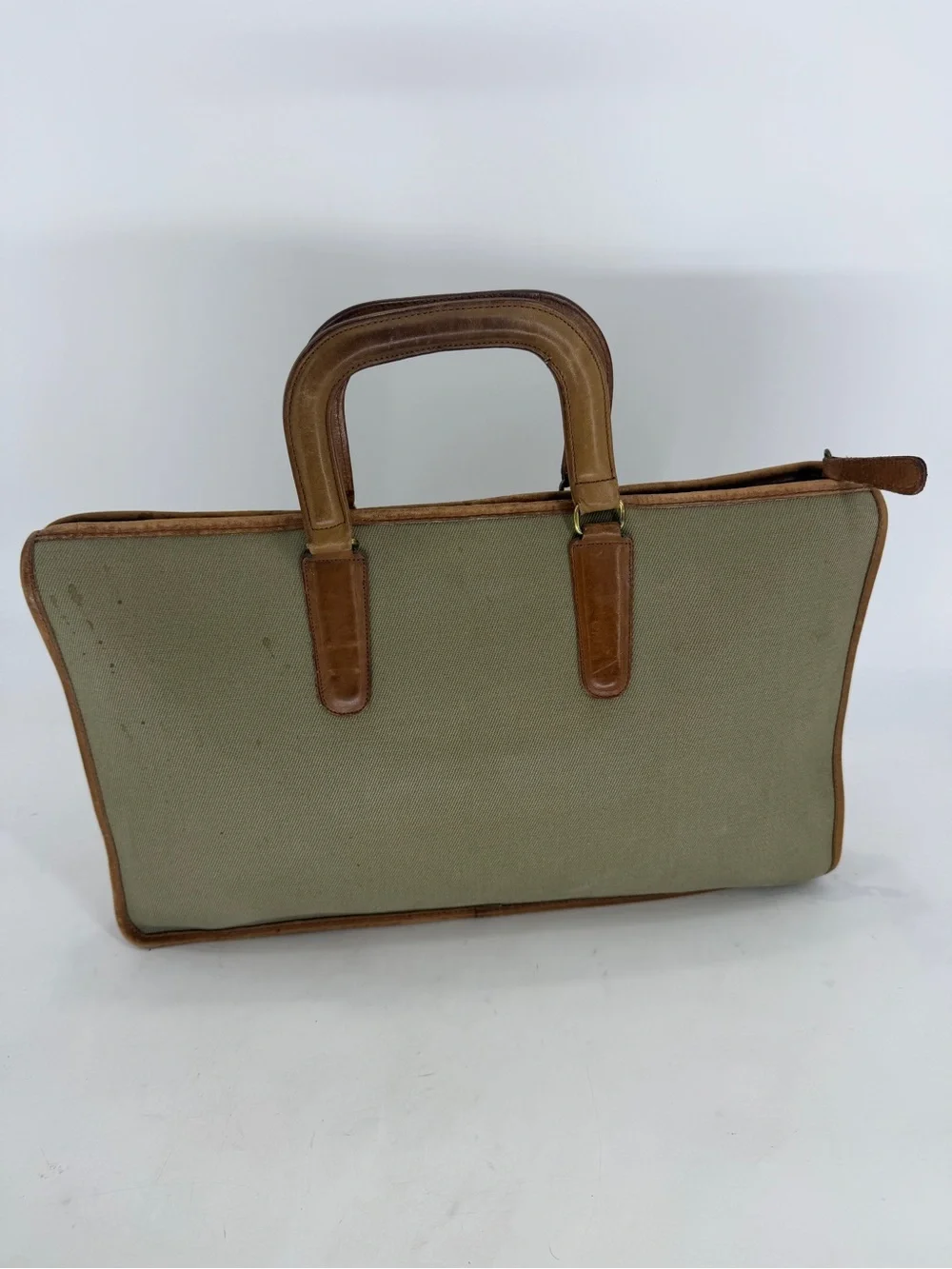 Coach Vintage Olive Canvas Twill Slim Satchel with Brown Leather Trim